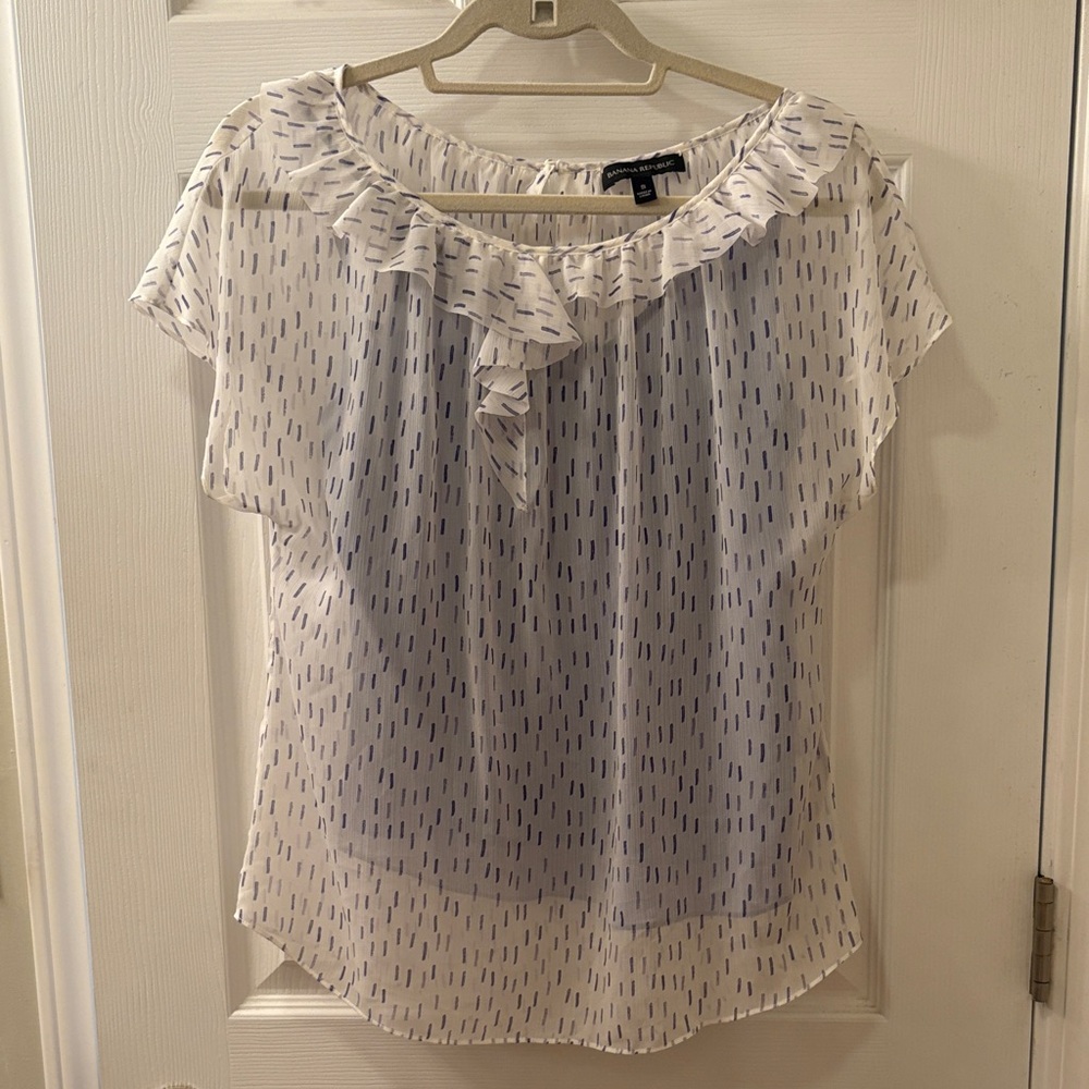 Banana Republic Cream and Black Ruffle Blouse